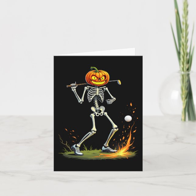 Carte Skeleton Golf Drôle Halloween Citrouille Golf Golf (Devant)