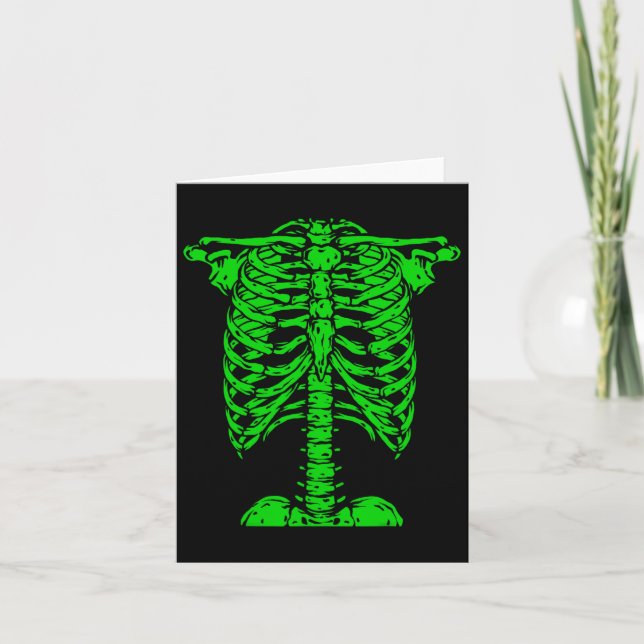 Carte Skeleton Green Rib Cage Costume d'os Halloween Gra (Devant)