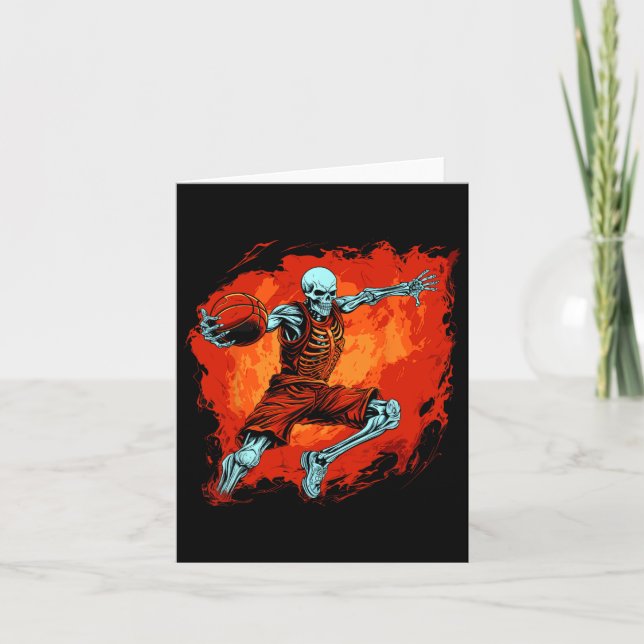 Carte Skeleton Joueur de basket Halloween Éffrayant (Devant)