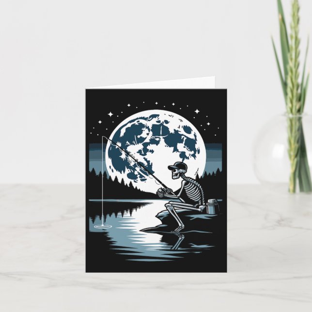 Carte Skeleton Pêche Halloween Pêcheur Éffrayant sous (Devant)