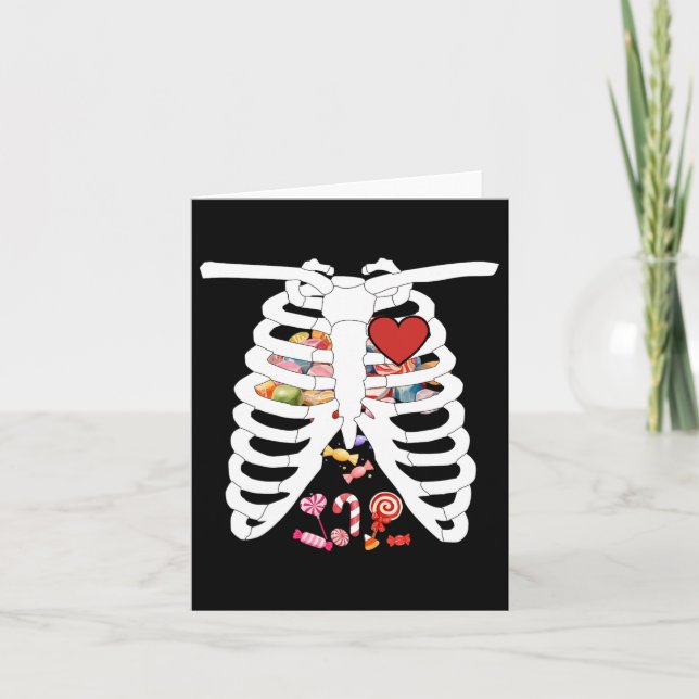 Carte Skeleton Rib Cage X-ray Candy Drôle Halloween Coût (Devant)