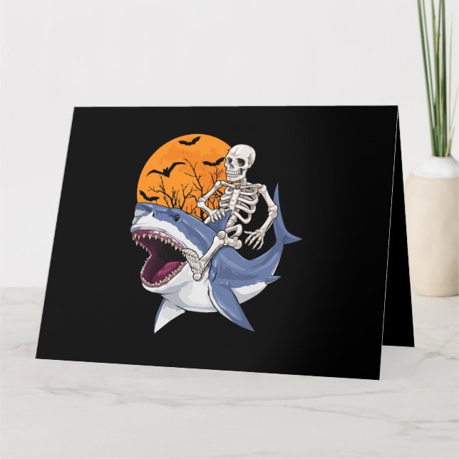 Carte Skeleton Riding Shark Funny Halloween Costume Boys (Devant)