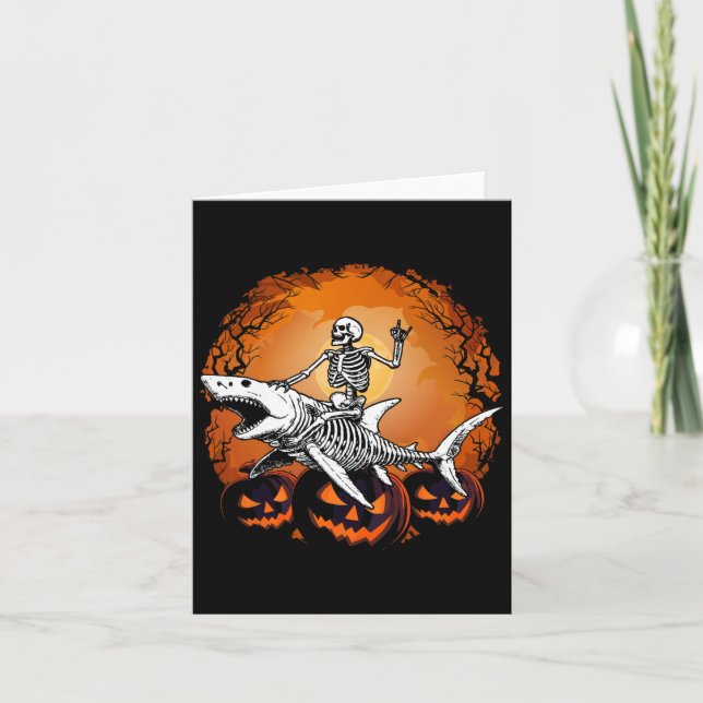 Carte Skeleton Riding Shark Lazy Halloween Costume Funny (Devant)