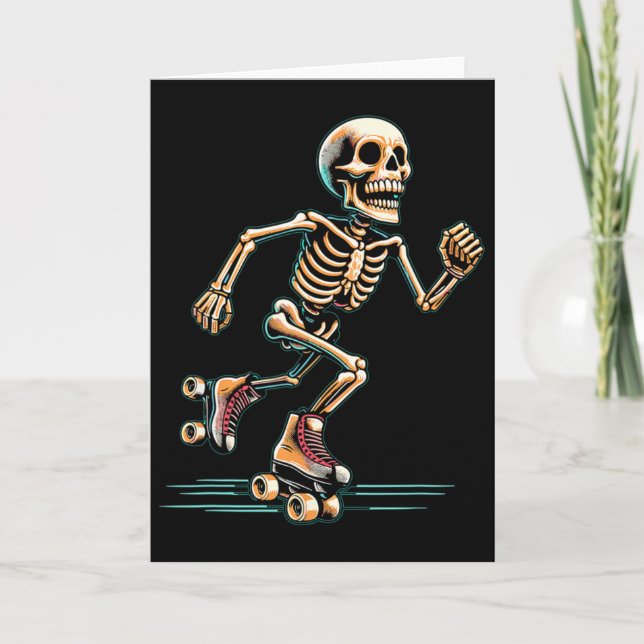 Carte Skeleton Roller Skater Halloween (Devant)