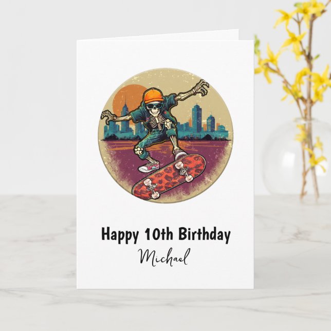Carte Skeleton Skateboard Joyeux Anniversaire Ajouter un (Fleur jaune)