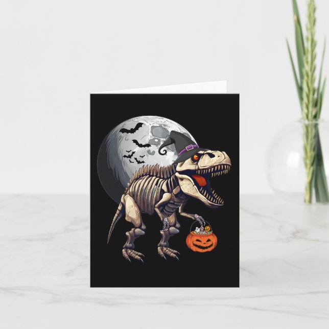 Carte Skeleton T Rex Dinosaur Amusants Halloween Citroui (Devant)