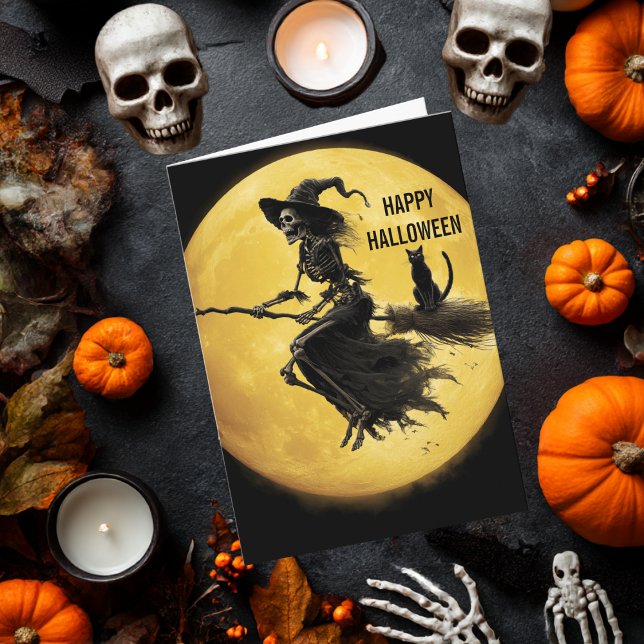 Carte Skeleton Witch Cat Moon Scary Horror Halloween (Créateur téléchargé)
