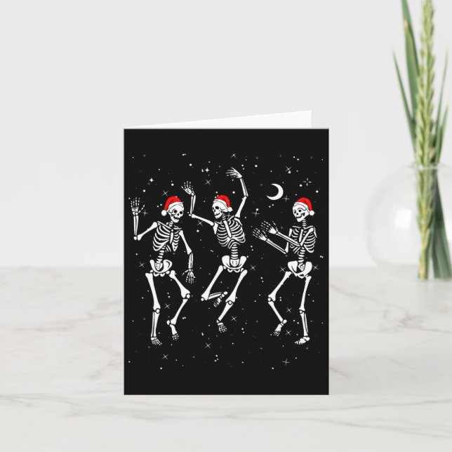 Carte Skeletons Dansant Avec Les Casquettes De Noël - Fa (Devant)