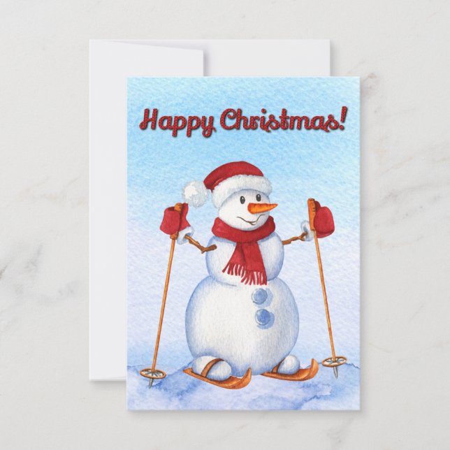 Carte Ski de neige Aquarelle hiver Noël (Devant)
