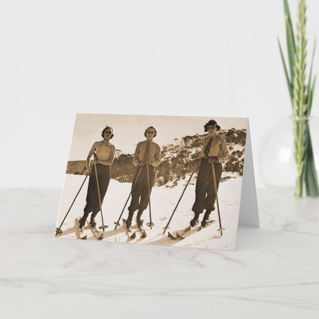 Carte Ski de ski de rétros femmes vintages le 'flâne (Devant)