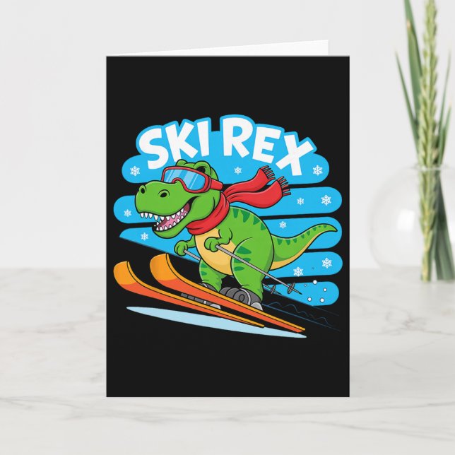 Carte Ski Rex drôle de dinosaure de ski conception de sp (Devant)