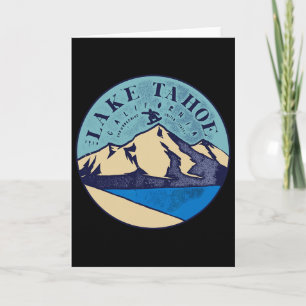 Carte Ski vintage sur le lac Tahoe Montagnes enneigées 