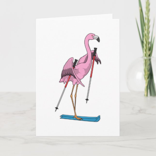 Carte Skieur Flamant Rose Ski (Devant)