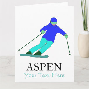 Carte Skieur Neige Ski Fête Aspen Texte personnalisé  