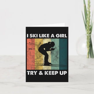 Carte Skieuse Ski Sportive Rétro Essaie Sport de Neige 