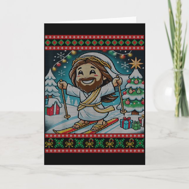 Carte Skiing Jésus Joyeux Anniversaire Foi Chrétienne No (Devant)