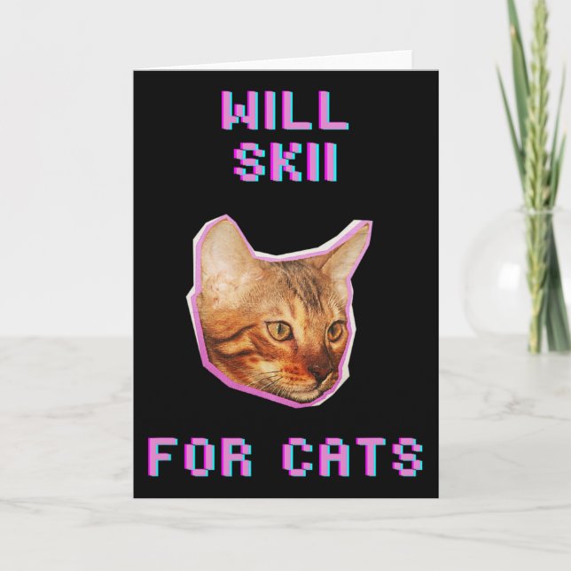 Carte Skiing Pour Chats Aventure De Neige D'hiver Drôle  (Devant)
