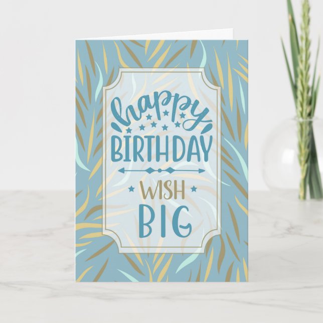 Carte Sky Blue Botanique d'anniversaire avec des tons Br (Devant)