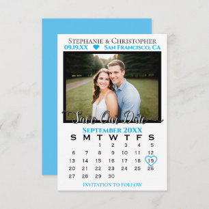 Carte Sky Blue Calendar & Photo Mariage Enregistrer notr