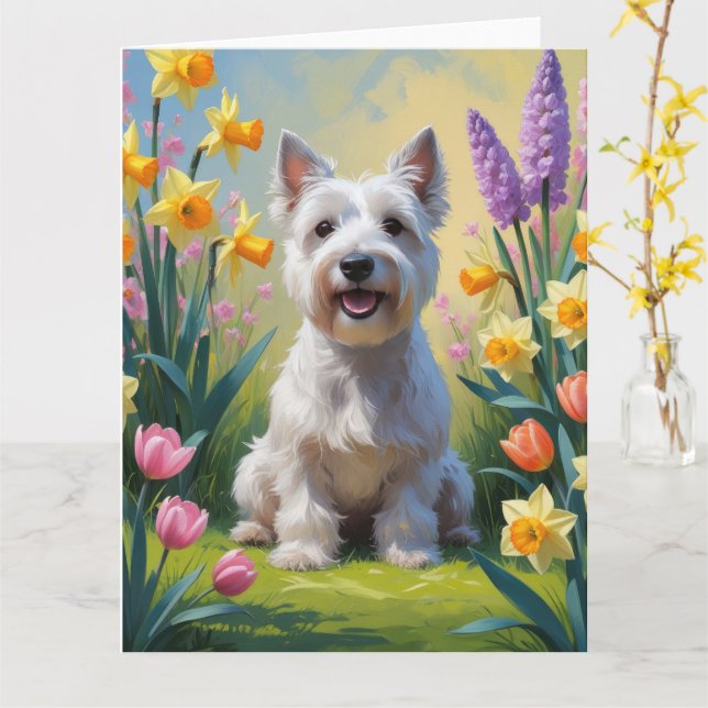 Carte Skye Terrier Chien Fleurs de printemps Peinture (Fleur jaune)