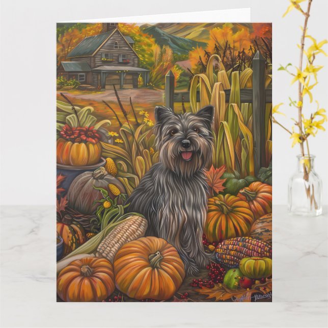 Carte Skye Terrier Chien Moisson d'automne Thanksgiving (Fleur jaune)