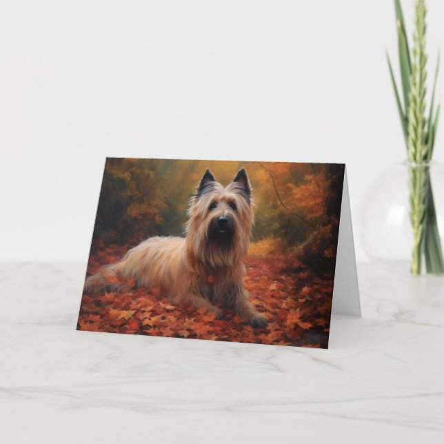 Carte Skye Terrier dans les feuilles d'automne qui tombe (Devant)
