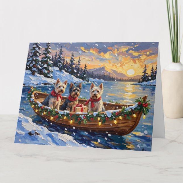 Carte Skye Terrier Noël Bateau Fêtes (Devant)