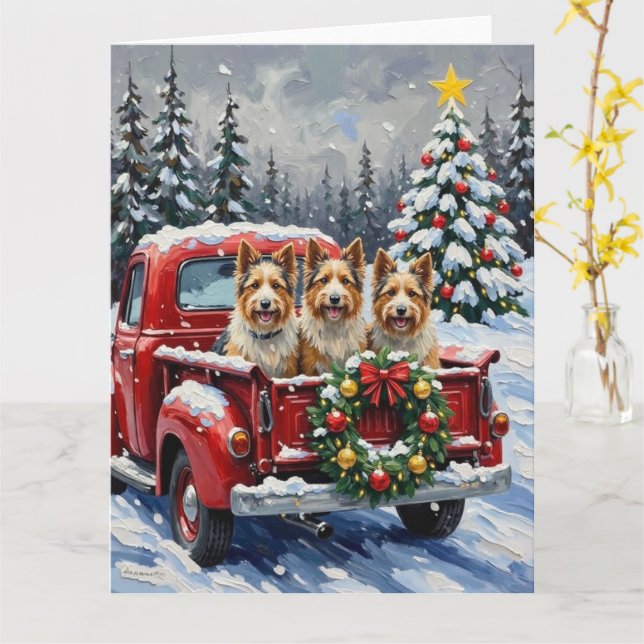 Carte Skye Terrier Noël Camion Rouge Fêtes (Fleur jaune)