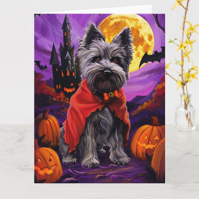 Carte Skye Terrier Vampire Citrouilles Halloween Épouvan (Fleur jaune)