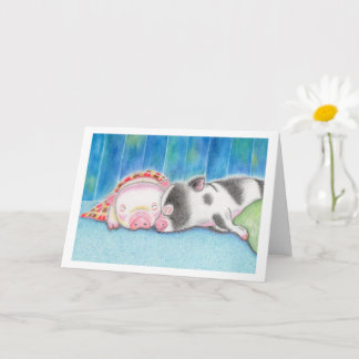 Carte Sleeping Mini Pigs Piglets Folded Greeting Card