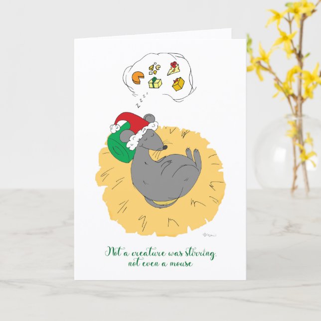 Carte Sleeping Mouse Christmas Card Cute Holiday (Fleur jaune)