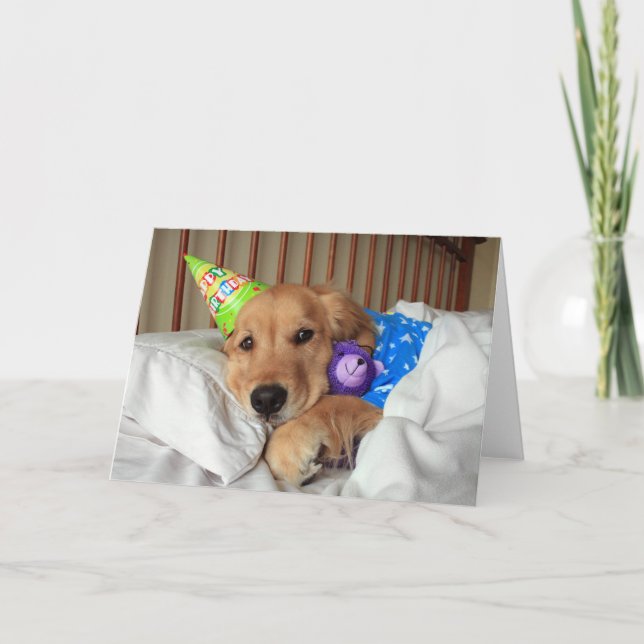 Carte Sleepy Golden Retriever in Pajamas Anniversaire (Devant)