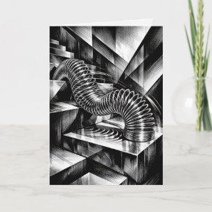 Carte Slinky monochrome d'anniversaire sur des marches c