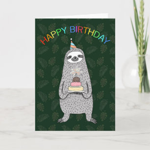 Carte Sloth avec gâteau d'anniversaire & casquette Jungl