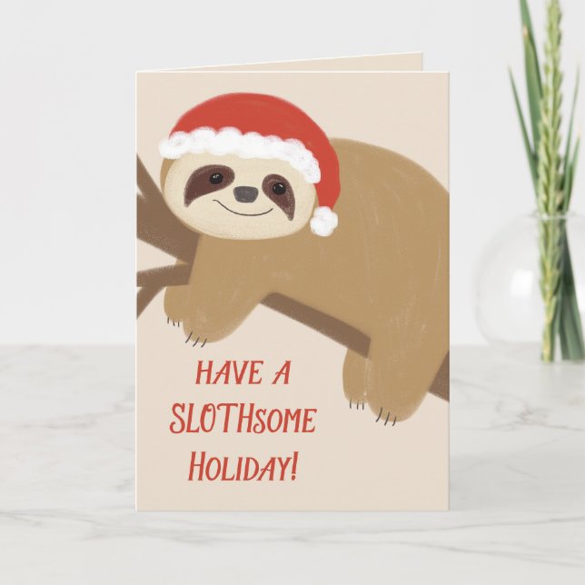 Carte Slothsome Holiday Sloth Christmas Grey Card (Devant)