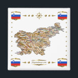 Carte Slovénie   Magnet des drapeaux<br><div class="desc">Cette conception comprend une carte slovène à l'intérieur d'une frontière avec le drapeau national. Le design fonctionne le mieux sur les magnets carrés. Vous pouvez ajouter votre propre texte/graphique à l'aide de la fonction "Customiser !". © 2010 FlagAndMap. Carte dérivée des images à l'adresse suivante : http://www.lib.utexas.edu/maps/</div>