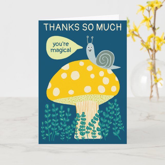 Carte Snail Whimsical sur Magic Mushroom CUSTOM Merci (Fleur jaune)