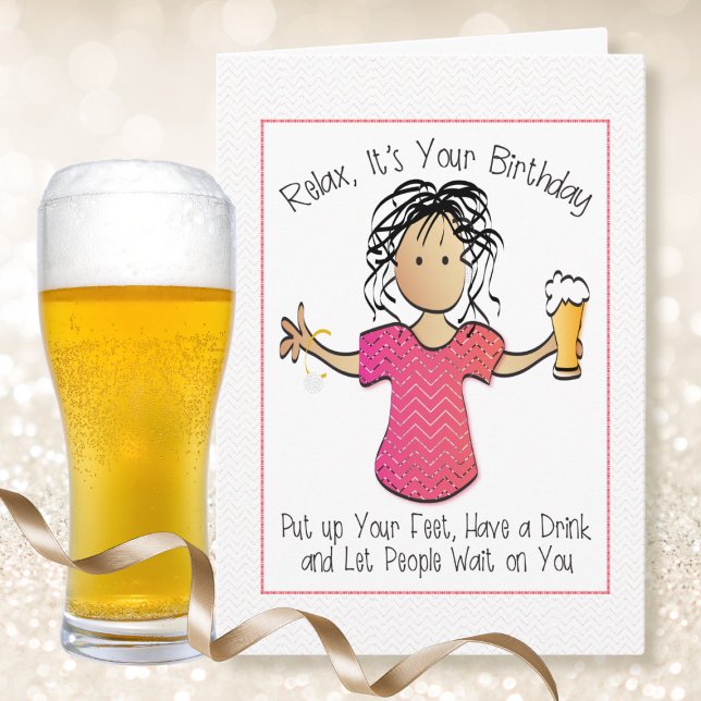 Carte Snarky Sarcastic Femme Bière Caricature Anniversai (Créateur téléchargé)