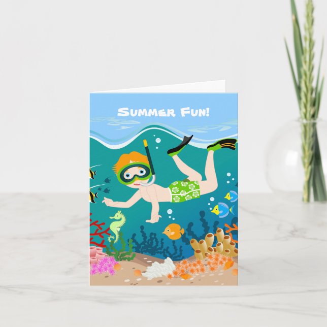 Carte Snorkeling garçon sous la mer (Devant)
