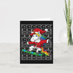 Carte Snowboard Noël Unicorne Santa Claus Snowboa