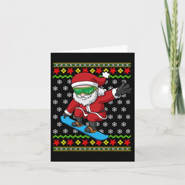 Carte Snowboard Père Noël Snowboardeur Vilain Noël Neige (Devant)