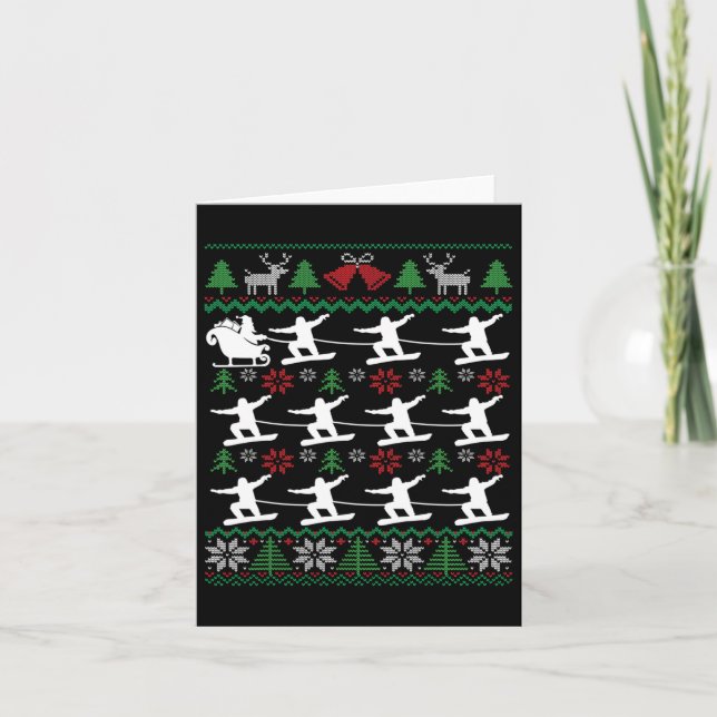 Carte Snowboarders Pulling Père Noël Snowboard Noël (Devant)