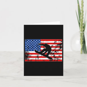 Carte Snowboardeur Snowboarder Jumping États-Unis Drapea