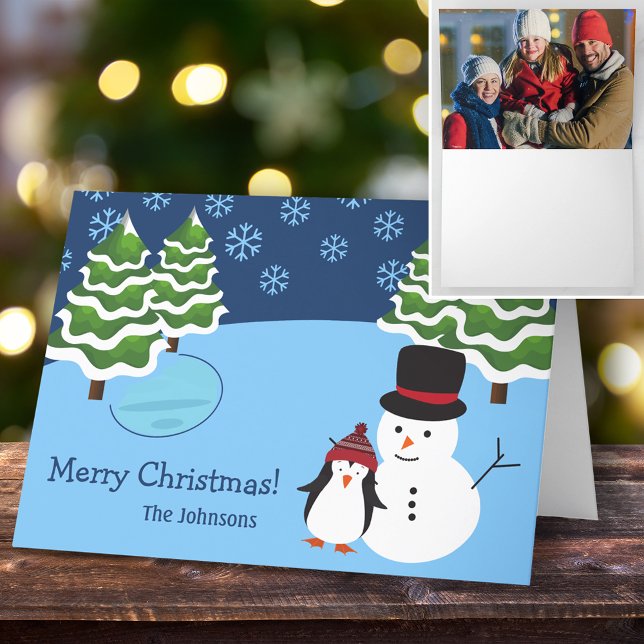 Carte Snowflakes de Noël avec nom de famille et photo (Créateur téléchargé)