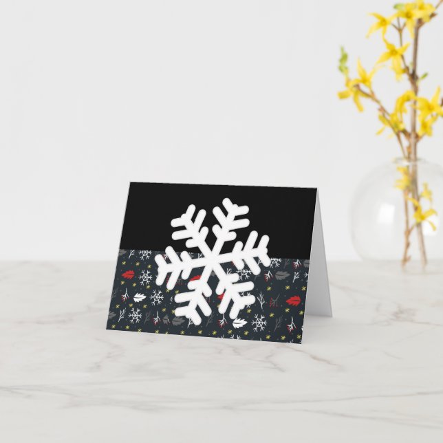 Carte Snowflakes et Feuilles de Noël avec dos noir (Fleur jaune)