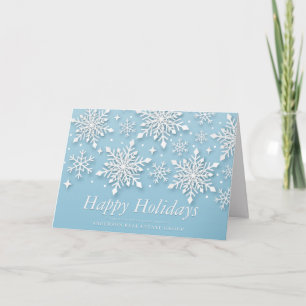 Carte Snowflakes Snow on Blue Holiday Salutations