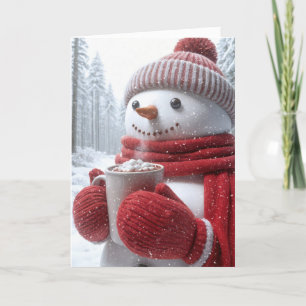 Carte Snowman avec Chocolat chaud et flocons de neige