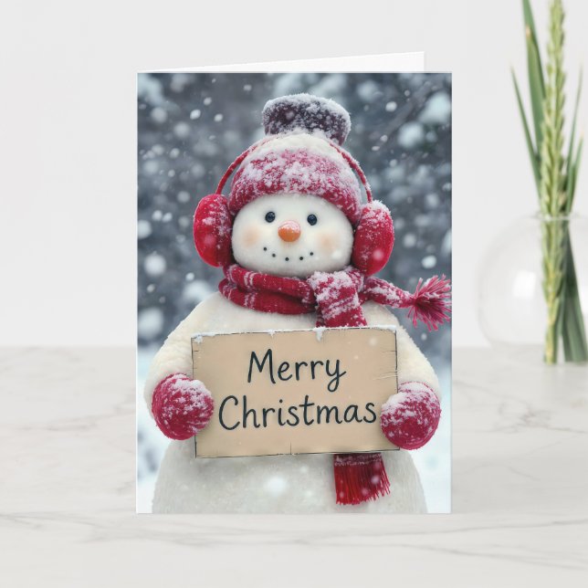 Carte Snowman avec joyeux signe de Noël (Devant)