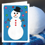 Carte Snowman Blank<br><div class="desc">Smiling snowman surrounded by solive colored lights on a blue background. Amène Joy to someone this holiday season with this style,  whimsical card. The illustration is a digital image of hand painted paper. Inside : Blank</div>