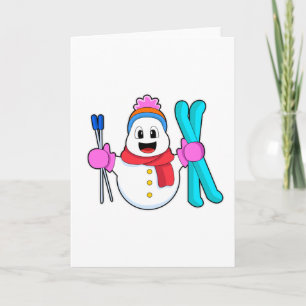Carte Snowman comme skieur avec ski